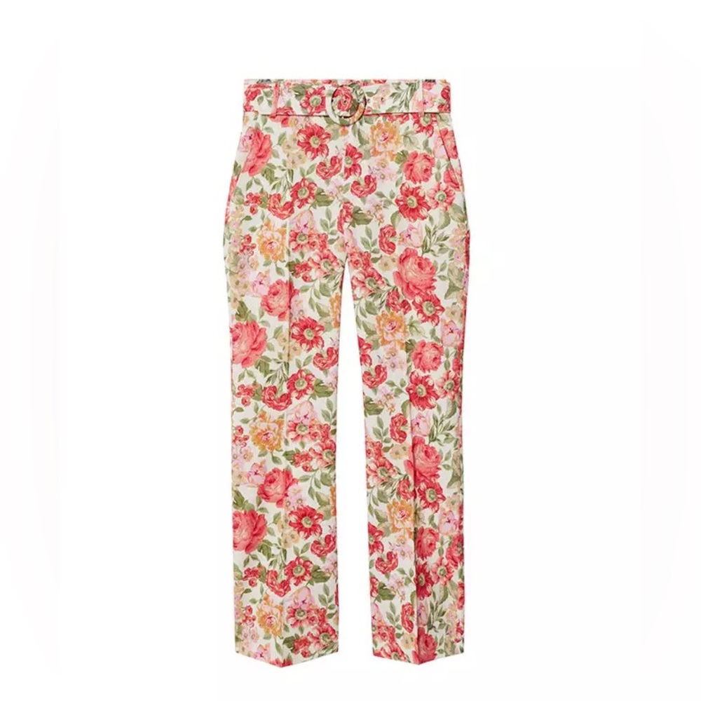 MANGO 🥭 Off White Floral Printed Linen Trousers ✨NWT✨